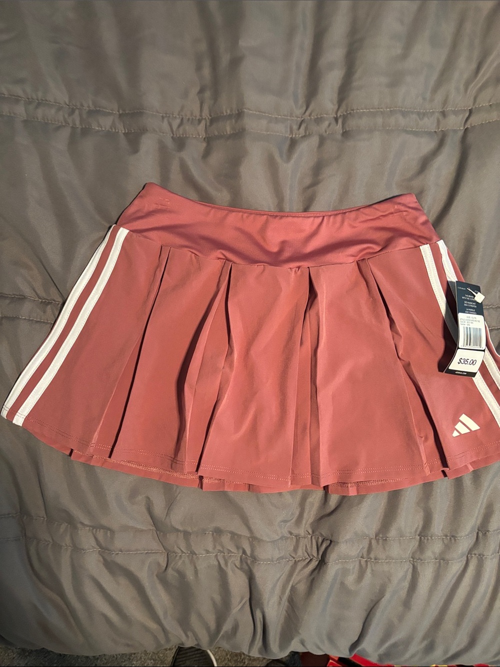 adidas Rose Pink Pleated Tennis Skort with White Stripes
